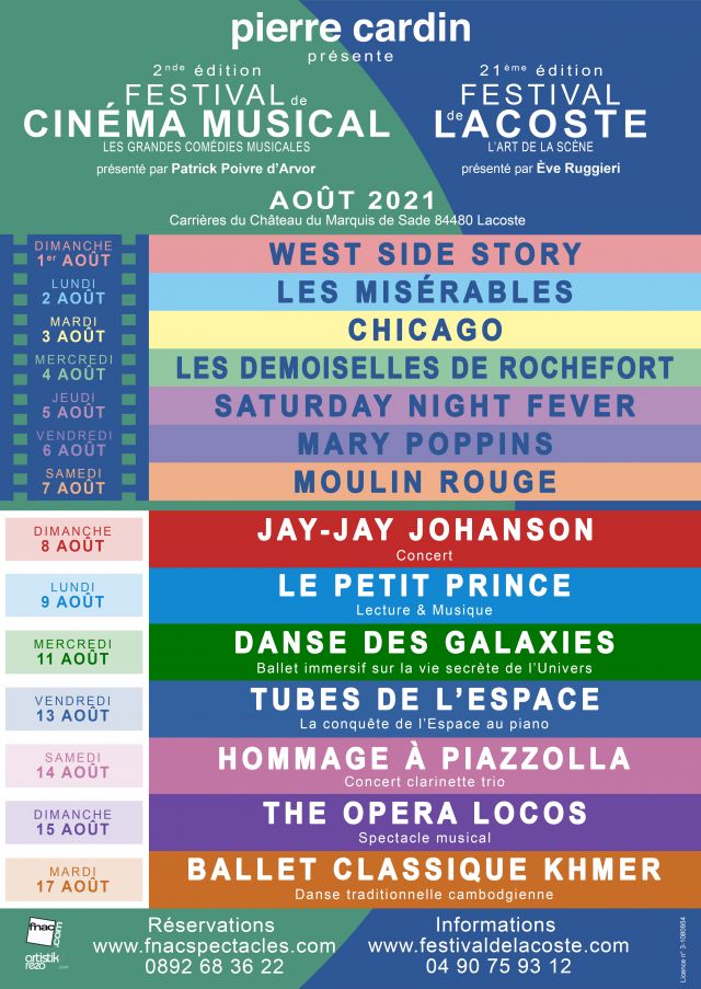 Festival de Lacoste 2021. 21ème édition du Festival de Lacoste 
2ème édition du Festival du Cinéma Musical
Château de Lacoste (Luberon) - 2021